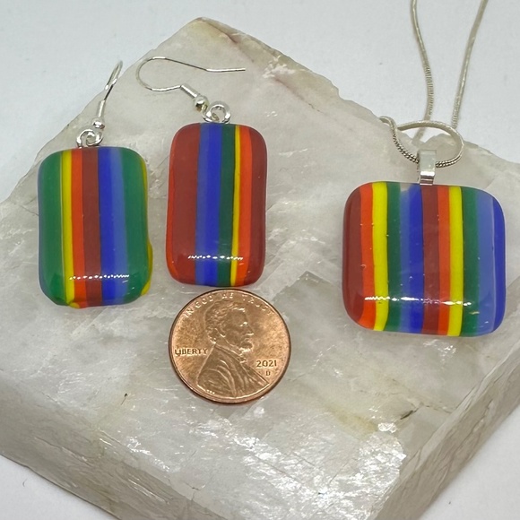 Pride fused glass pendant and earrings - choice of sterling silver chain - Picture 4 of 7